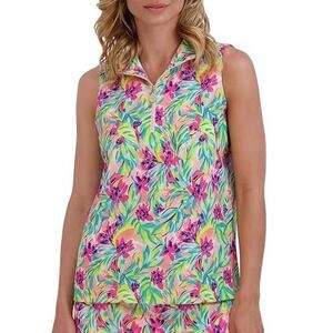 Stella Parker Women's Sleeveless Quarter Zip Stretch Top Multicolor Size L